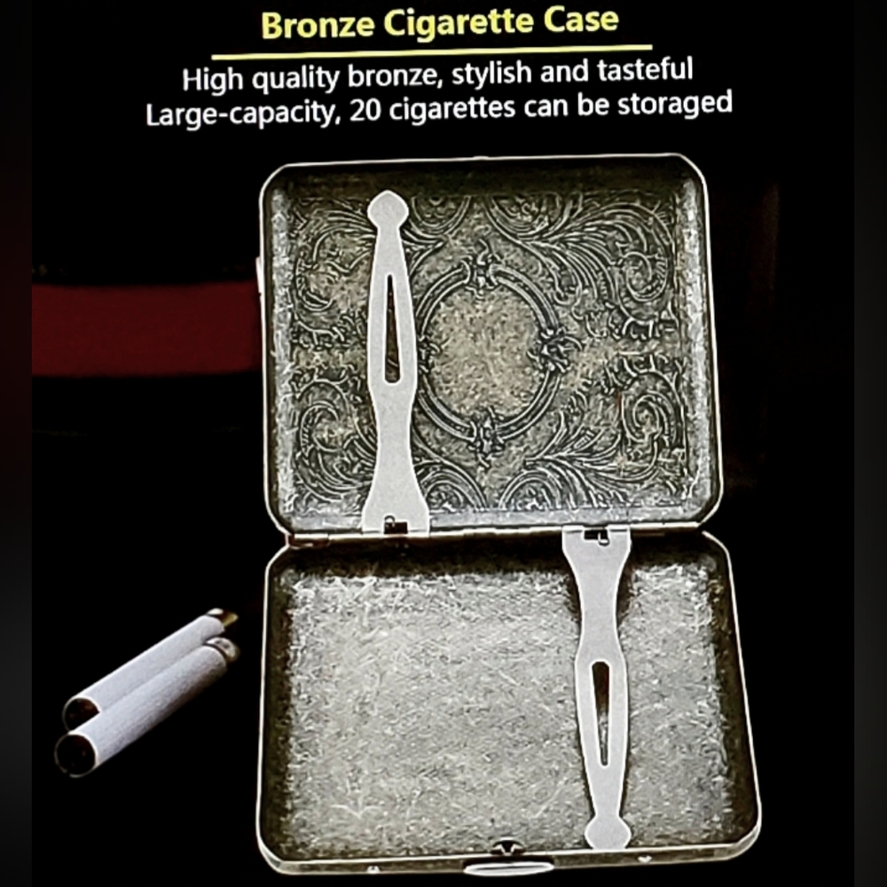 NIB! Vintage Style Bronze Etched Cigarette Case or Business Card Holder - Picture 2 of 4
